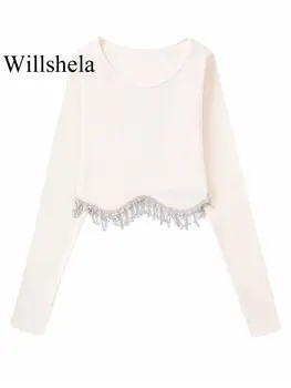 Willshela Naiste Mood Profileerimine Tahke Silmkoelised Kärbitud Pullover Kampsun Vintage O-Kaelus Pikad Varrukad Naiste Stiilne Daam Tops