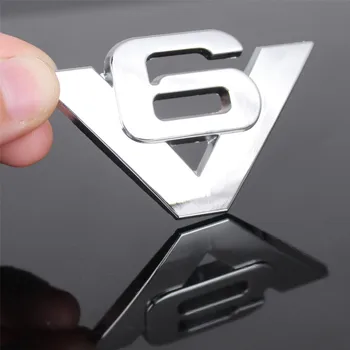 1tk Chrome V6 Metallist 3D Logo Kleebise Fender Keha Taga Logo Pagasiruumi Pääsme Auto Decal