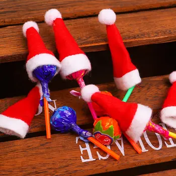 24tk Mini Jõulud Mütsid Lollipop Mütsid Decors Mini Santa Hat Mittekootud Candy Pakkimine Mütsid Jõulud Tarvikud Kodu pood Pood