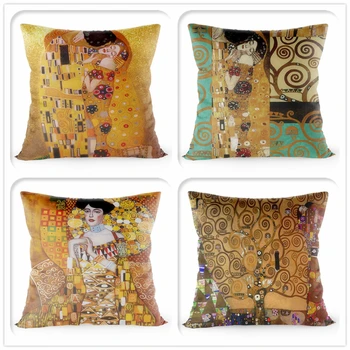 Gustav Klimt Maali Padi Kuld Muster Prindi Padja Kate Satiin 40*40 CM Visata Padjapüür Dekoratiivsed Kodu