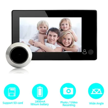 Monitori Video Uksekell 4.3 Tolline TFT Värviline Ekraan, Video-silma 160° lainurk Peephole Li-aku Foto Rekord Smart Home Security