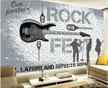 3d tapeet custom foto seinamaaling Rock muusika inglise tähestikku retro telliskivi seina home decor elutoas tapeet, seinad 3 d