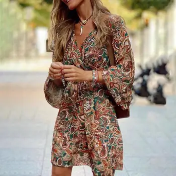 Elegantne Naiste Kõrge Vöökoht Pool Kleit Retro Mustriga Prindi Naiste Kleit Vintage Pits-up Suvel Üle Põlve Kleit Streetwear