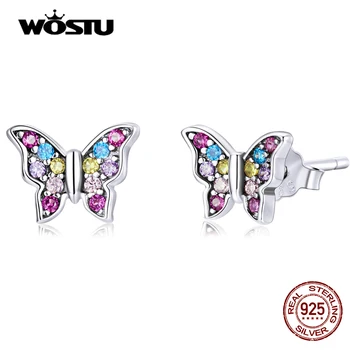 WOSTU 925 Sterling Hõbe Värviline liblikas Kõrvarõngad Kõrva Pandlad Lihtne Tsirkoon Kõrvarõngad Naistele Trahvi Hõbe Ehted