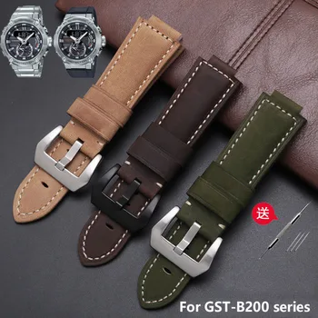 Ehtne nahk watchband jaoks Casio GSHOCK GST-B200 GST-B200D Seeria Watch terasest rihm koos luku 24*16mm Bänd