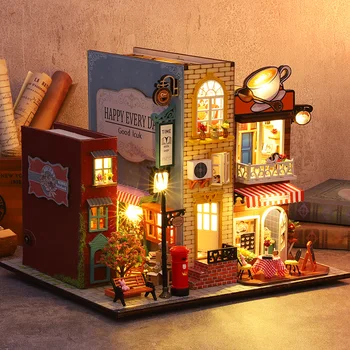 DIY Book Nook Miniatuuri Riiul Insert Bookend Nukumaja Mudel Roombox Hoone Komplekt Puidust Raamaturiiul Mänguasjad, Kingitused 3D Maja Lapsed