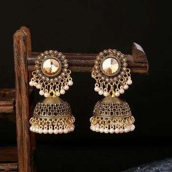 Klassikaline Naiste Retro Valge Rhinestone India Jhumka Kõrvarõngad Türgi Etnilise Vintage Pearl Bell Tutt Kõrvarõngad