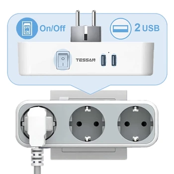 TESSAN Mitu Pesa Võimsusega Riba koos Lüliti, 3 AC Turustusvõimalusi & 2 Laadimine USB Pordid, EU Pistik vooluvõrku Adapter Kodu/Kontor