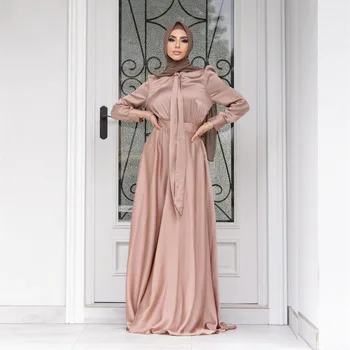 Moslemi Mood Hijab Satiin Kleit Plain Eid Abaya Dubai Türgi-araabia-Aafrika Maxi Kleidid Naistele Islam Tagasihoidlikud Riided seal kaftan