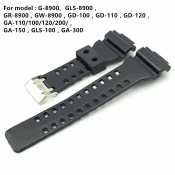 Silikoon Kummist Watch Band Rihm Sobib Casio G Shock GA110 GA100 400 Asendamine Must Veekindel Watchbands16mm Tarvikud