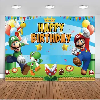 Mäng Super Marios Bros Fotograafia Tausta Partei Tabel Decor Kids Sünnipäeva Cartoon Foto Taust Vinüül Photo Booth