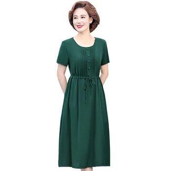 Lühikesed Varrukad Naiste Suvel Midi Kleit 2022 Uus Kvaliteetne Slim Vabaaja Vintage Kleit-Line O-Kaeluse Elegantne Kleit