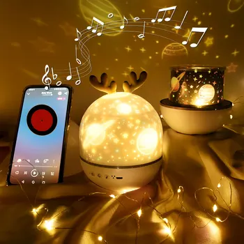 Pöörlev Muusika Projektor Night Light BT Speaker Baby LED Lamp Öösel Tuled Tähtede Projektor Öö Tabel Lamp Lastele Magamistuba