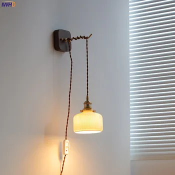IWHD Jaapani Stiilis Kaasaegne LED Seina Lamp Sconce ELI ja USA Pistik Keraamiline Lambivarju Puidust põhjaga Magamistuba, elutuba Kerge Wandlamp