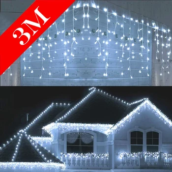 Icicle String Tuled jõulukaunistused Solar LED Vanik Kardina Valgus Õues Siseruumides, 8 režiimi, Serveri Pool Pulm