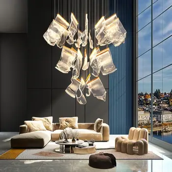 Duplex hoone lühter kaasaegne minimalistlik kerge luksuslik villa elutuba lühter korjab kõrgmäestiku trepikoda valgustus