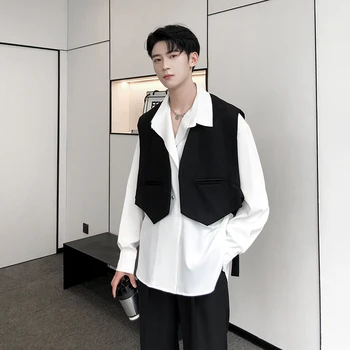 Lindi Väike Vest Meeste Vintage Fashion Streetwear Must Lühike Ülikonna Vest Mantel Mees korea Vest Varrukateta Jope Mees