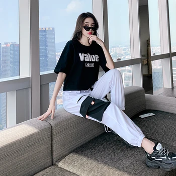 Streetwear 2 Tk Komplekt Naiste Lühikeste varrukatega Püksid Kaks rõivakomplekti Naiste Suve Mood Üliõpilane Noorte Hip-Hop Sport Stiilis Kõik