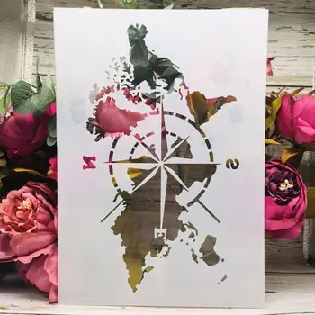A4 29cm Maailma Kaart, Kompass DIY Kihilisus Šabloonid Seina Maali Külalisteraamatusse Värvimine Reljeef Album Dekoratiivsed Mall