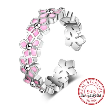 SMTCAT Trendikas 925 Sterling Silver Pink Emailiga Daisy Lill Rõngad Naistele Magus Armas Sõrme Sõrmus Pulm Trahvi Ehteid Kingitus