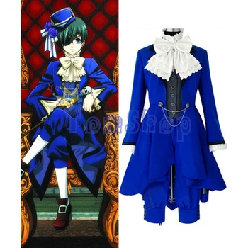 Anime Black Butler Ciel Phantomhive Cosplay Sinine Halloween Kostüüm Pool Kleit Custom-tehtud Tasuta transport