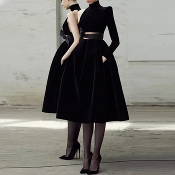 mood seksikas ühe õla poole pidulik velvet kleit 2023 naiste must pikk varrukas, slim elegantne vintage midi kleit vestido