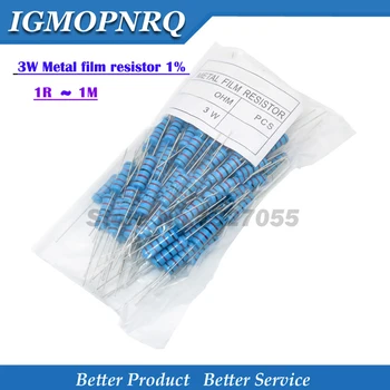 100tk 3W Metal film resistor 1% 0.1 R ~ 2.2 M 1R-10R 22R 47R 100R 330 oomi 1K 4.7 K 10K 22K 47K 100K 330K 470K 2R 10R 22R 47R 100R