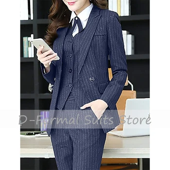 Naiste Triip Üks Nupp 3-osaline Ülikond, Elegantne Daam Äri Office Pintsak Jakk, Vest-Püksid بذلات بليزر نسائية