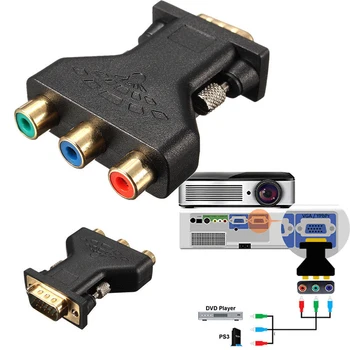 VGA to RCA Connecter Converter Mees VGA kuni 3 RCA-RGB Video Naine, Et HD-15-Pin VGA Stiilis Component Video Jack Adapter Plug