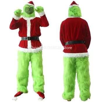 Jõulud Roheline Karusnaha Koletis Santa Claus Cosplay Kostüüm Santa Sobiks Halloween Pool Naljakas Mask, Kindad Komplekt