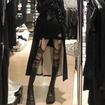 Naiste Goth Punk Seksikas Võrk Sukad Pesu Õõnes Välja Triibuline Jacquard Õhuke Võrgusilma Retuusid Harajuku Suspender Reie Kõrge Vöö
