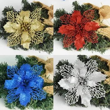 5tk Jõulupuu Kaunistama Glitter tehislilled Poinsettia Jaoks head Uut Aastat Xmas Party Home Decor DIY Jõulud Pärg