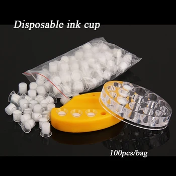 100tk Tätoveering Pakkumise Plastikust Microblading Pigment Ink Cups koos Sponge Kasutatav Tint Cup Alaline Meik, Huule-Kulmu-Tööriistad