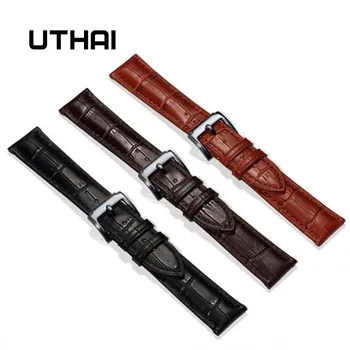 UTHAI Z01 Pulseira Käevõru, Vöö, Must Ehtne Nahk Watchbands 18mm 20mm 22mm Quartz Watch Ansamblid Härrasmees