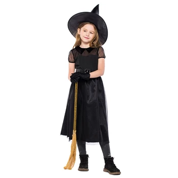 Lapsed Tüdrukud Halloween Witch Cosplay Kostüüm Silma Lühikesed Varrukad Fairytale Kleit Müts Talje Vöö, Kindad Pool Varustus