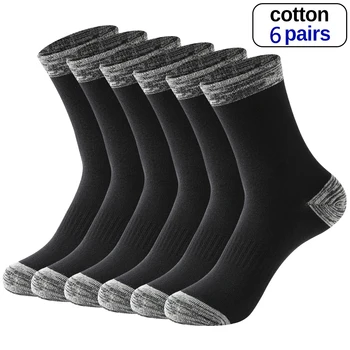 6 Paari Talve Meeste Puuvillased Sokid On Musta Vaba Aja Veetmise Äri Pika Sokid Kõndimine Jooksmine, Matkamine Termilise Sokid Meestele Pluss Suurus 38-48