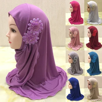 Ilus Väike Tüdruk Hijab Salli Lilled Sobivad 2-7 Aastat Vana Moslemi Lapsed Tõmba Islami Sall Sall Headscarf Hulgi-50cm