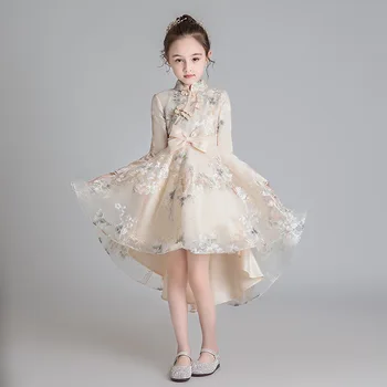 Hiina stiilis Tüdrukud cheongsam kleit lapsed riigi tagumise võre printsess kleit tüdruk Sünnipäev laste riided 3-12Y