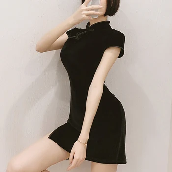 Seksikas Slim Velvet Qipao Kaasaegne Bodycon Lady Mini Lühike Kleit Naised, Traditsiooniline Hiina Cheongsam Kleit Split Kiusatus Ühtne