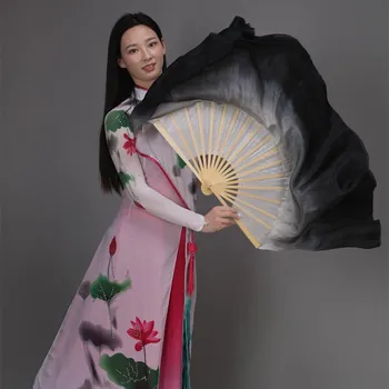 1 Paar Hiina Bambusest Kokkuklapitavad Silk Fänn Loorid kõhutants Rekvisiidid Must Valge Gradient peep varba kingad Ringi Fänn 76cm Ekstra Pikk Kostüüm