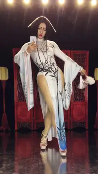 Naiste High-end Ööklubi Baar Dance Team Hiina Stiilis Atmosfääri Bambusest Trükkimine Töö Kleit Laulja Kostüüm Pidu peo