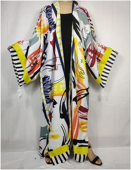 Casual Kuveit Õie Printida Pvt Varruka Beach Bohemian Kimono Kleit Naistele Aafrika Supelrõivad Vintage Avatud Esi Seal Kaftan Riided