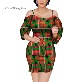 Suvel Aafrika Kleit Aafrika Vaha Prindi Kleidid Naistele Maha Õla Põlve pikkus Bodycon Lühike Kleit Aafrika Riided WY6721