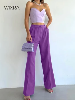 Wixra Naiste Lilla Pikad Vabaaja Püksid Kõrge Vöökoht ButtonSolid Taskud Uus Mood OL Püksid Kevad Suvi