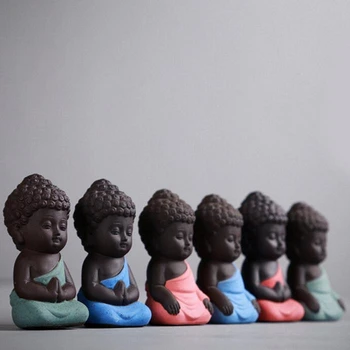 8*4CM Budismi Litlle Meditatsiooni Munk Väikesed Kujud Kääbus Käsitöö Buddha Kujud Savist Mini Hiina Budism Zen-Mungad Dropship